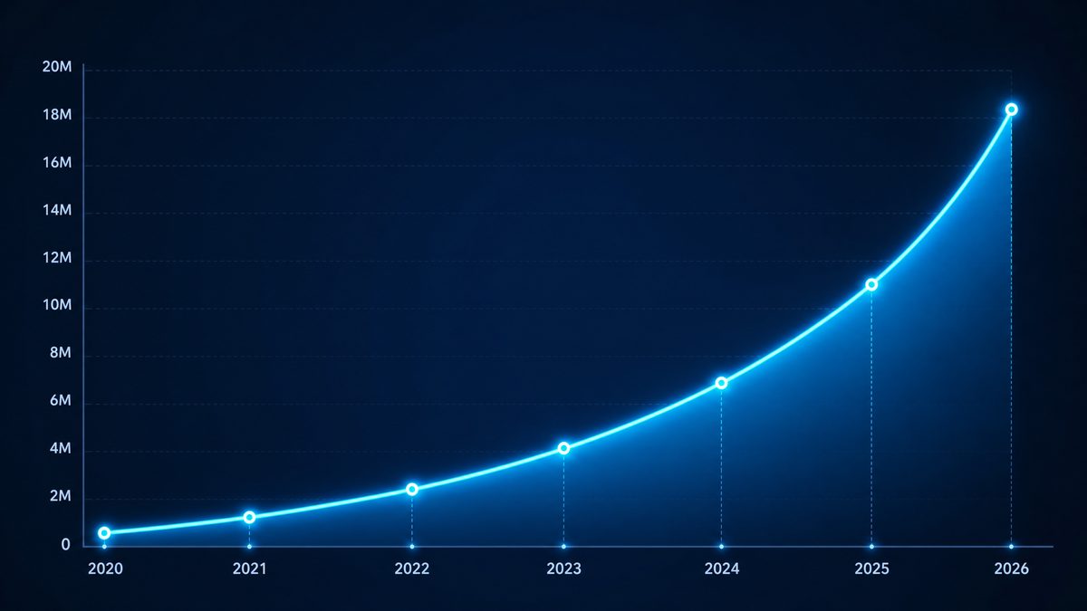 黄色漫画用户增长数据图表,展示2020-2026年注册用户从50万增长至1800万的趋势